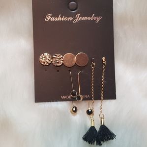 Set of 4 Gold and Black Earrings